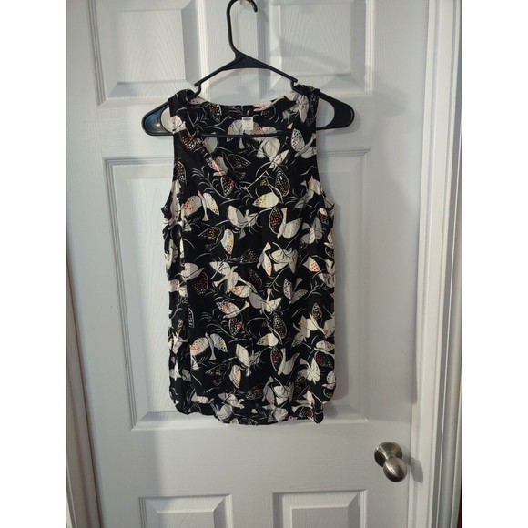 Old Navy Top Size M Black Multicolor Sleeveless Dove Theme - Picture 2 of 8